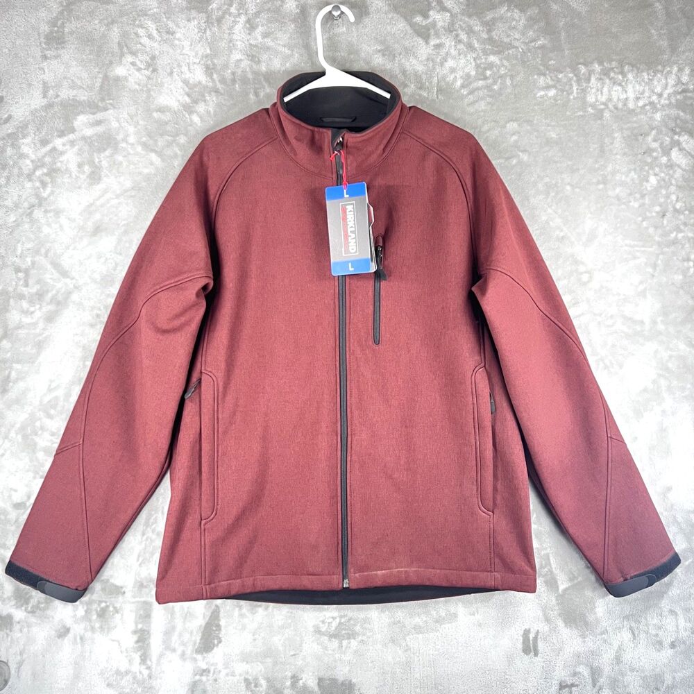 Kirkland Signature Mens L Softshell Jacket NWT Fleece Lined Water Resistant Red